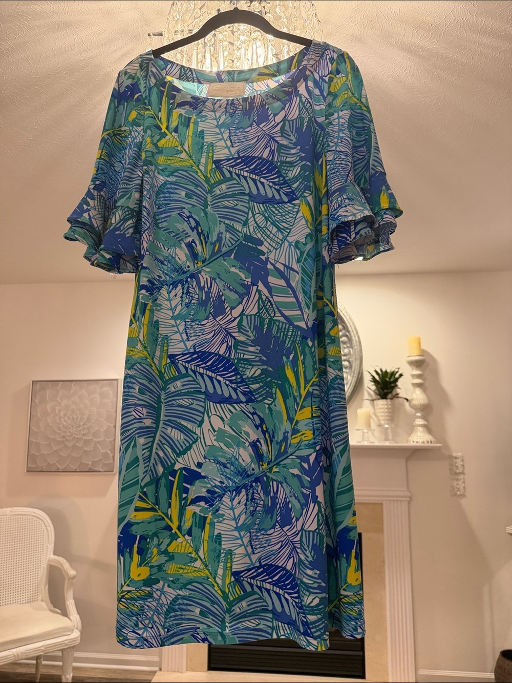 Pappagallo tropical blue palm print sundress comfort NWOT size Medium dress - Picture 11 of 12